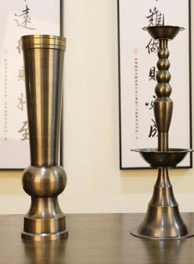 古式纯铜民间五供套装老传统家用祭祖祭器摆件蝙蝠香炉纯黄铜烛台