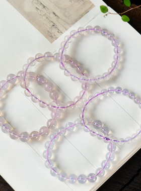 天然紫玉晶圆珠手链 冰种果冻紫水晶手串单圈女款首饰品百搭礼物
