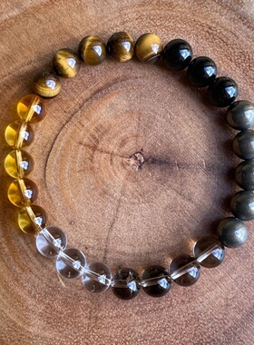 跨境爆款手链天然黄水晶虎眼石黑曜石茶水晶黄铜矿白水晶手链