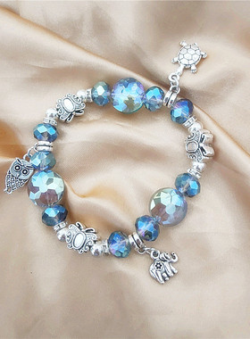 跨境欧美复古猫头鹰手串仿水晶梦幻智慧树手链苗疆景区饰品批发