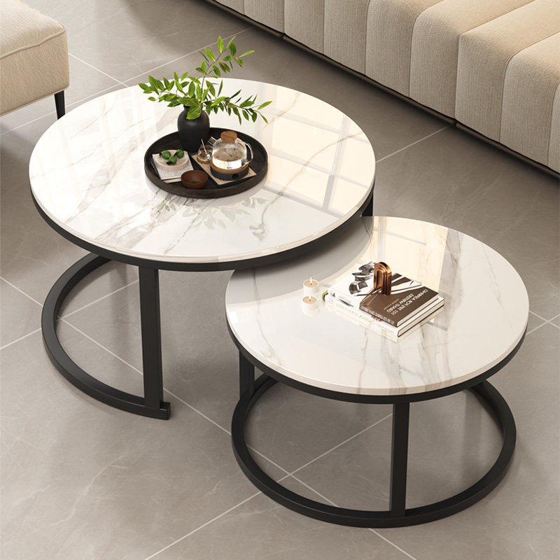 轻奢岩板茶几客厅家用简约现代圆形大理石茶桌小户型茶几组合,淘宝优惠券,粉丝福利购,淘宝优惠卷