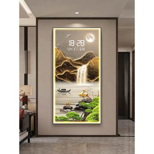 流d水过JMB生财玄新关装饰画le灯画中式道走廊挂画万年历时钟表挂 - 图0