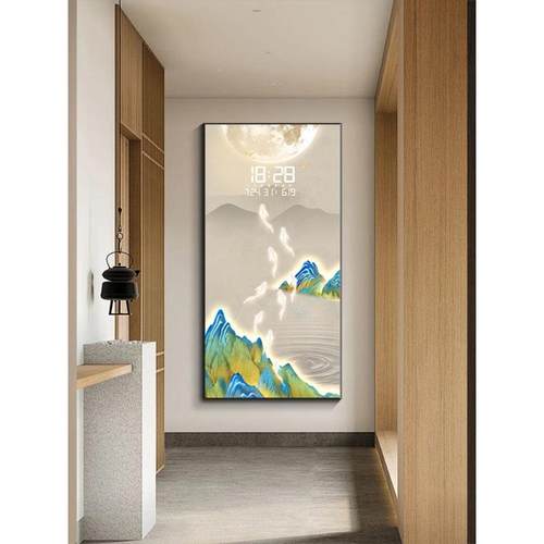 流d水过JMB生财玄新关装饰画le灯画中式道走廊挂画万年历时钟表挂 - 图3