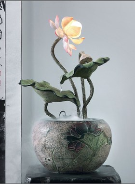 新中式客厅桌面荷花流水喷泉摆件书房卧室小摆设开业和气生财水景