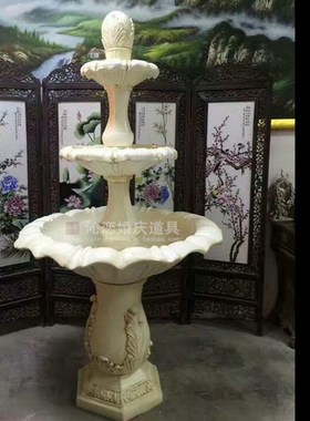 新款落地多层流水喷泉喷水池婚礼背景舞台布置迎宾区装饰摆件道具