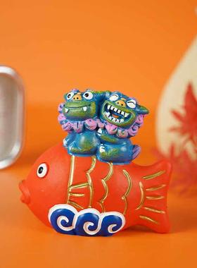狮三百丨锦鲤 国风可爱鲤鱼跃龙门狮子装饰桌面摆件学生朋友礼物