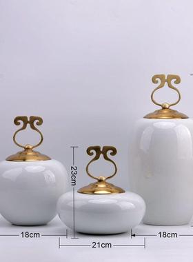 新中式白色陶瓷储物罐轻奢摆件软装装饰样板房玄关客厅博古架摆设