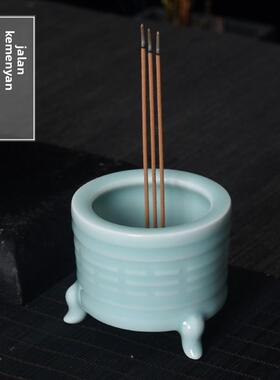 青瓷香炉檀香薰炉插香炉三足鼎直筒圆口三脚炉茶道摆件家用小香炉
