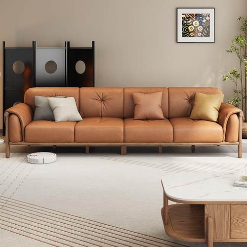 实木沙发小户型家用直排四人位2024新款白蜡木北欧日式科技布沙发 - 图0