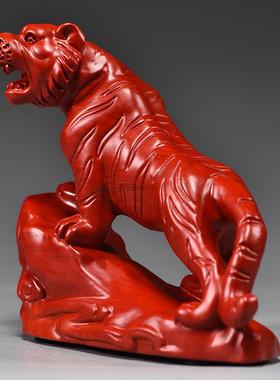 红色木头老虎摆件实木质雕刻十二生肖木制小老虎吉祥物装饰工艺品