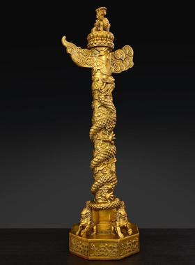 全黄铜中华华表柱家居客厅摆件铜流云盘龙柱工艺品摆设貔貅狮子