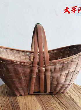 民俗老物件竹筐簸箕农村旧货手工编织手提篮子农家乐影视拍摄道具