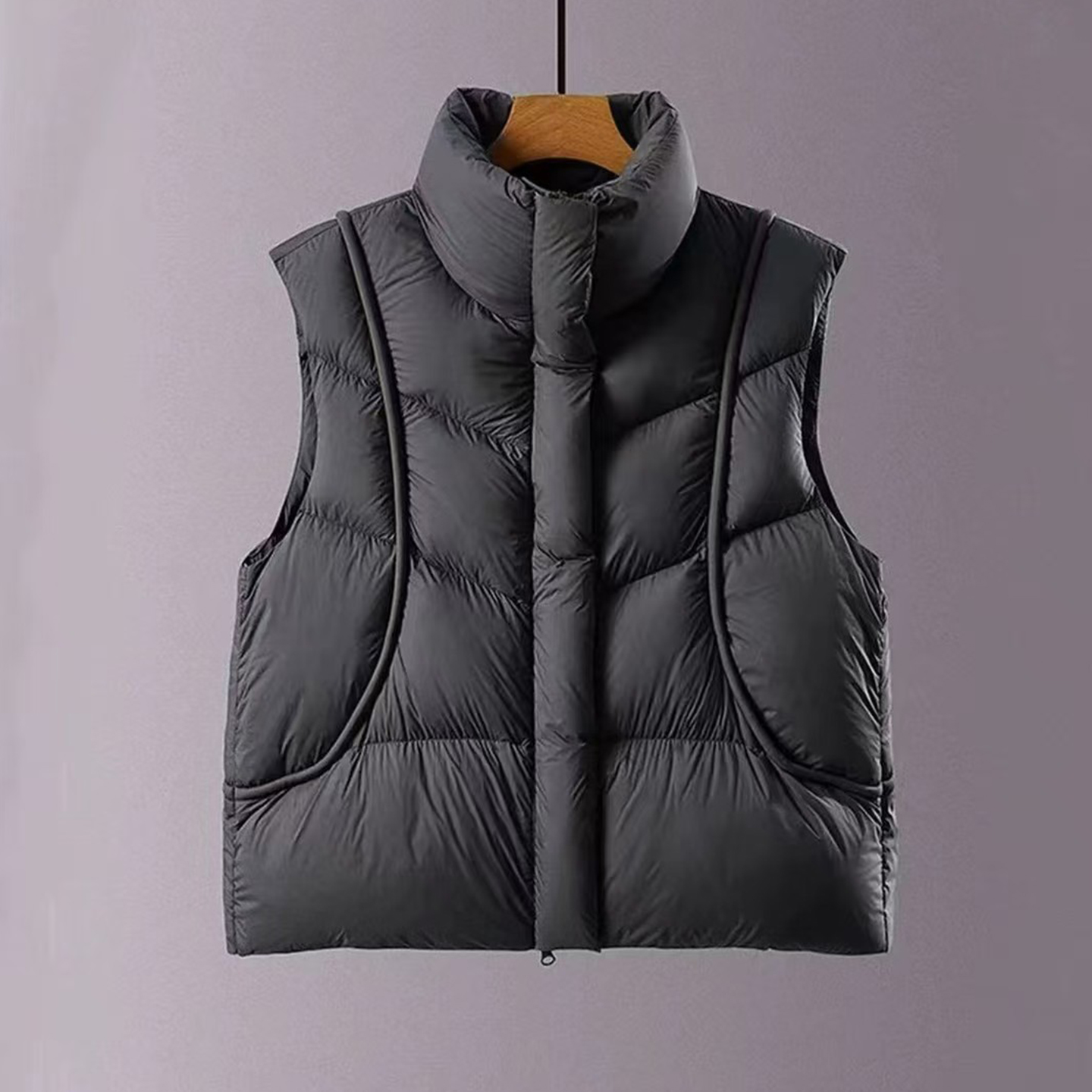 泡芙羽绒马甲女短款立领无袖保暖背心轻薄羽绒服外套 - 图1