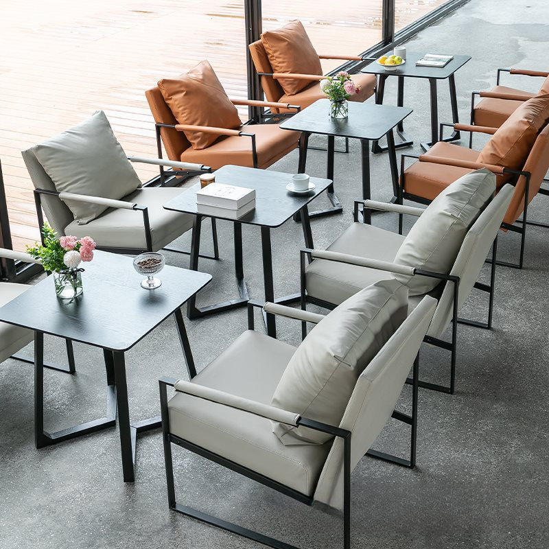 网红咖啡店沙发桌椅组合奶茶店书吧清吧餐厅沙发洽谈休闲皮椅商用 - 图0