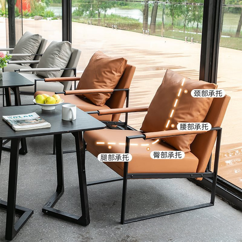 网红咖啡店沙发桌椅组合奶茶店书吧清吧餐厅沙发洽谈休闲皮椅商用 - 图1