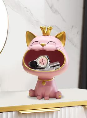 招财猫咪钥匙收纳摆件家居饰品客厅玄关装饰轻奢创意入户门口鞋柜