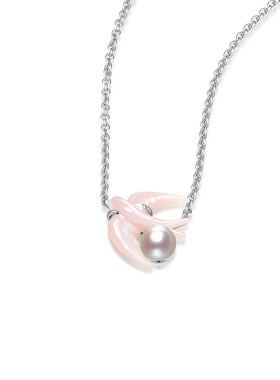 YUMMIE优米珠宝飞燕项链S925淡水珍珠银镶嵌粉色天然贝母锁骨吊坠