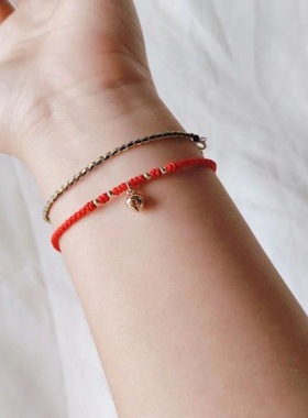 2025新款国风手工编织红绳铃铛手链闺蜜平安福百搭中国风饰品