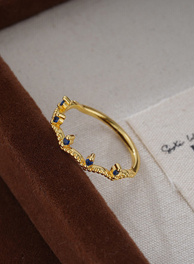 2025新款蓝钻轻奢食指戒指复古小众高级简约时尚小钻设计