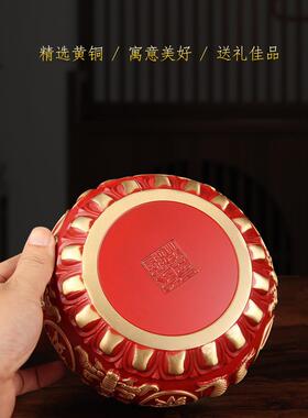 红色聚宝盆黄铜摆件家居八福招玄关客厅电视柜办公黄铜米缸全铜