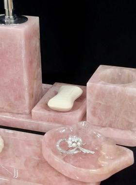 粉水晶天然大理石托盘 北欧梳妆台首饰化妆品收纳盘 家居桌面装饰
