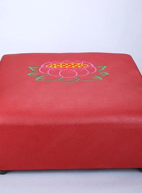 秦歌四方皮革实木拜垫家用礼佛垫绣花/纹路拜椅拜凳佛堂用品大全