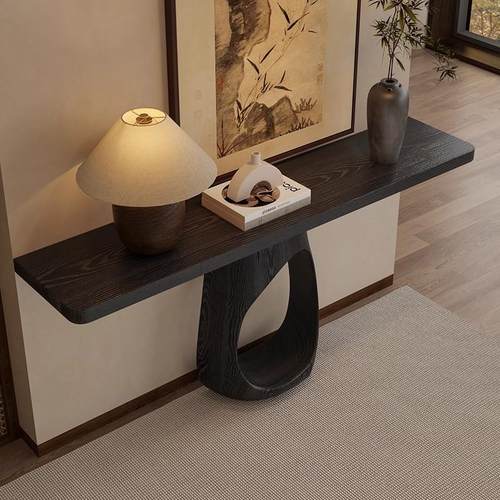侘寂风实木玄关桌碳化黑色入户靠墙玄关台家用创意装饰靠墙条案 - 图0