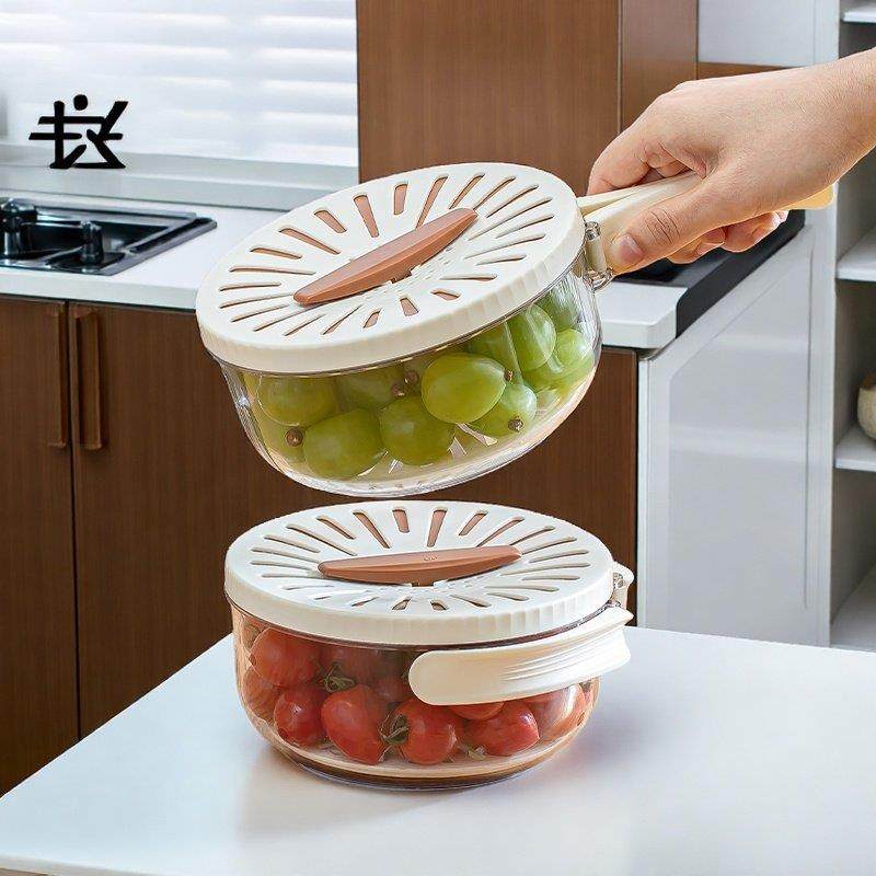 【洗水果太方便瞭】沥水篮折叠手柄带盖子蔬菜家用厨房保鲜碗果篮,淘宝优惠券,粉丝福利购,淘宝优惠卷