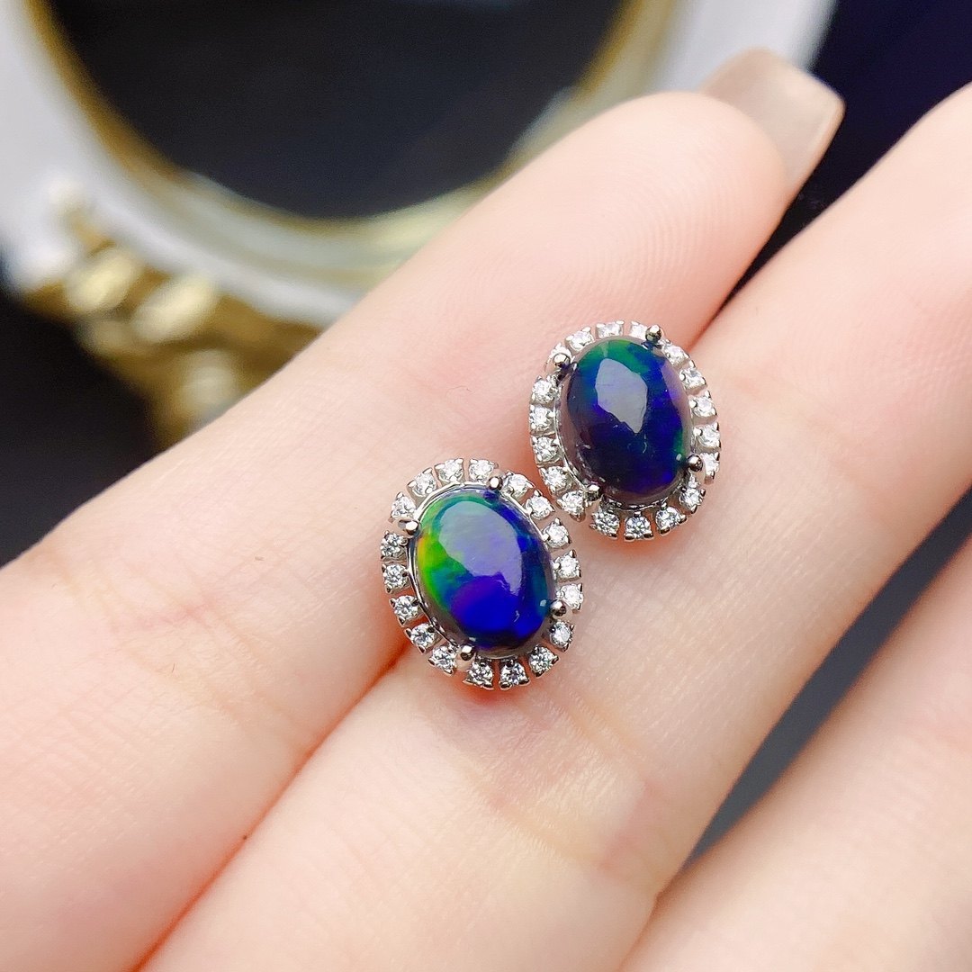 【地大珠宝】设计师款天然澳宝欧泊耳钉女椭圆形轻奢复古气质耳环,淘宝优惠券,粉丝福利购,淘宝优惠卷