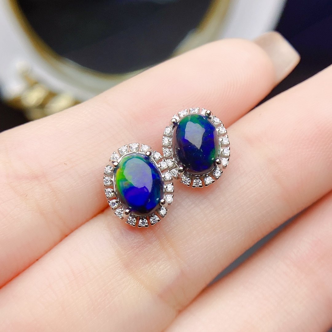 【地大珠宝】设计师款天然澳宝欧泊耳钉女椭圆形轻奢复古气质耳环,淘宝优惠券,粉丝福利购,淘宝优惠卷