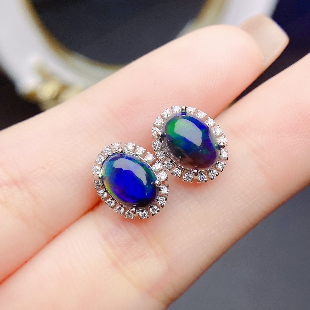 【地大珠宝】设计师款天然澳宝欧泊耳钉女椭圆形轻奢复古气质耳环,淘宝优惠券,粉丝福利购,淘宝优惠卷