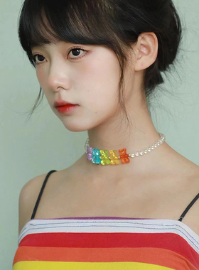 西迟水晶小熊透明感项链