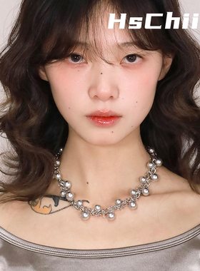 甜酷辣妹链条高级灰珍珠满天星项链女冷淡风小众设计感锁骨链轻奢