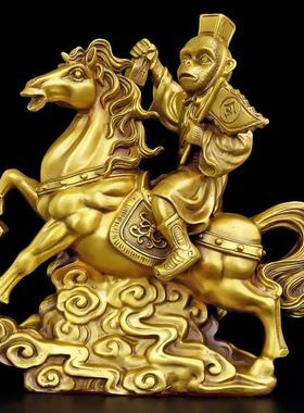 马上封侯纯黄铜摆件马上赢马上有钱铜马生肖猴吉祥物办公室装饰品