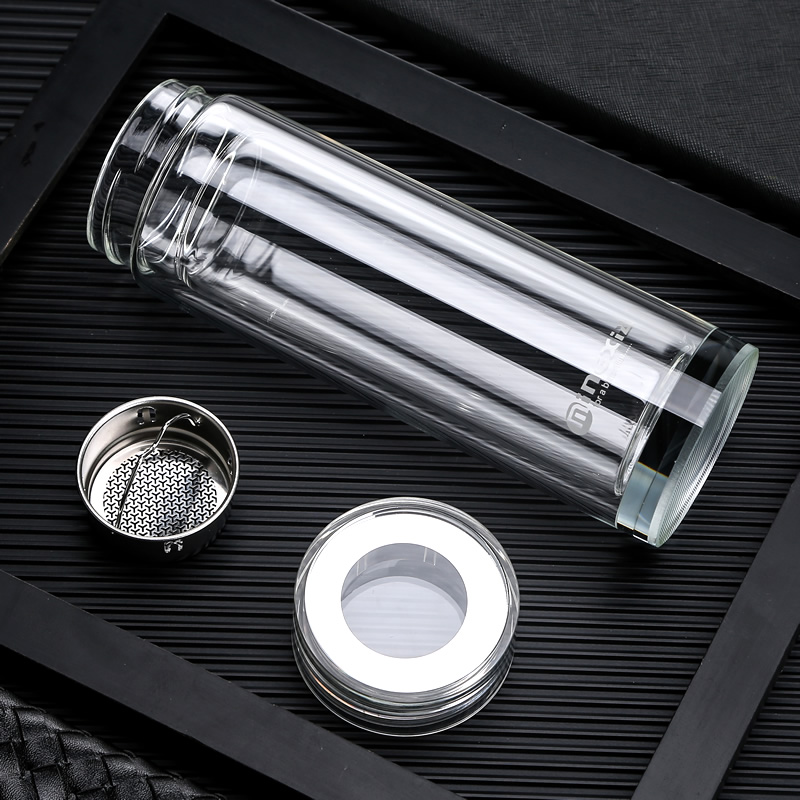 双层玻璃水杯加厚定制男女士车载透明便携耐热带盖韩版可爱花茶杯 - 图0