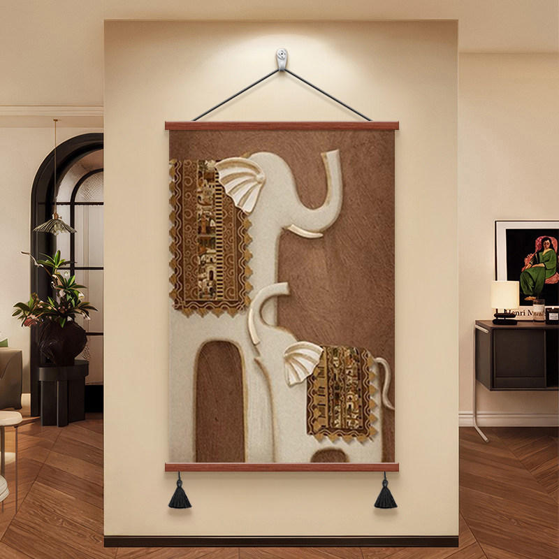 中古风大象客厅装饰画复古高级感玄关挂画寓意好沙发背景墙壁画,淘宝优惠券,粉丝福利购,淘宝优惠卷