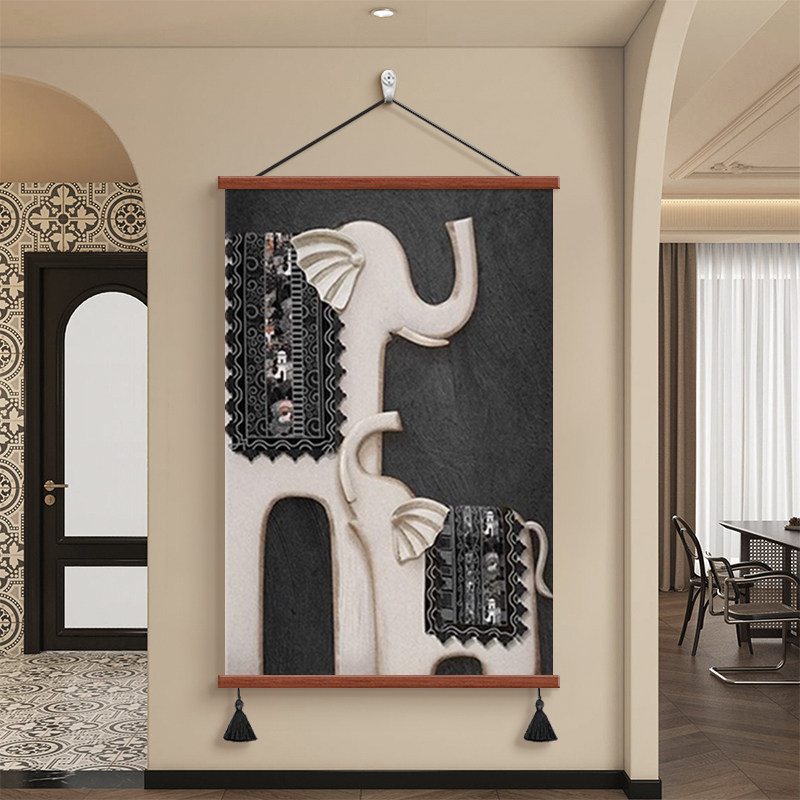 中古风大象客厅装饰画复古高级感玄关挂画寓意好沙发背景墙壁画,淘宝优惠券,粉丝福利购,淘宝优惠卷