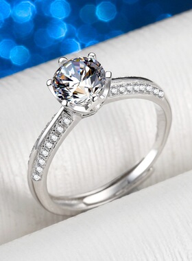 2025新款S925纯银女款D色1克拉开口莫桑石仿真钻经典空托潮流戒指