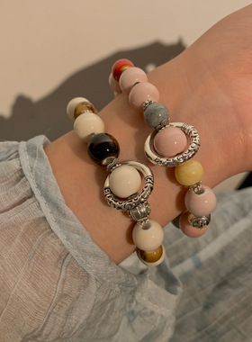 景区马卡龙系列陶瓷手链多巴胺色系文艺平安扣手串新中式单圈