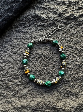 加格 复古孔雀石手链男高级感手串珠子生日礼物个性无明显风格女