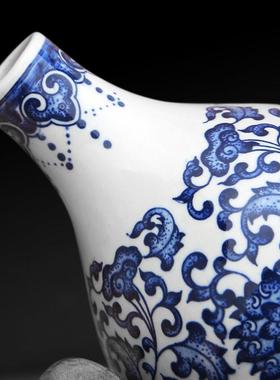 景德镇陶瓷器青花瓷花瓶缠枝莲纹葫芦瓶风水摆件客厅装饰品摆件