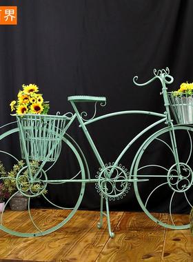 欧式创意摆件饰品家俱商场店铺橱窗装饰道具田园铁艺自行车花架子