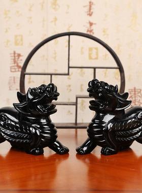 鼎风阁黑曜石貔貅摆件公母一对招财旺财聚财貔貅皮丘客厅装饰礼品