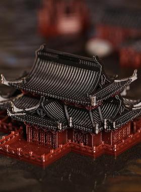 中式覆古彷真微缩古建筑房屋创意摆件微景观水族鱼缸假山庭院造景