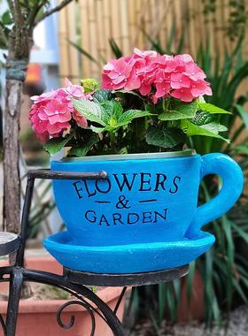 创意花园摆件创意花盆大号咖啡杯花缸庭院阳台布置造景可种植装饰