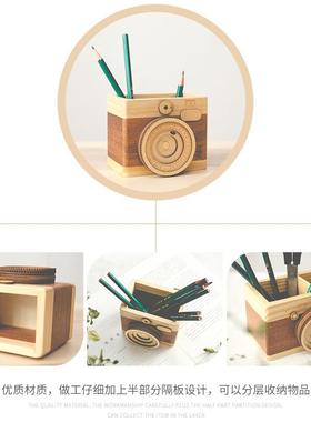 创意简约木质相机笔筒摆件装饰模型八音盒音乐盒摄影道具生日礼物