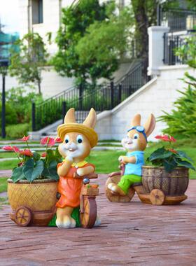 园林景观雕塑小品卡通兔子花缸户外花园庭院装饰树脂花盆创意摆件