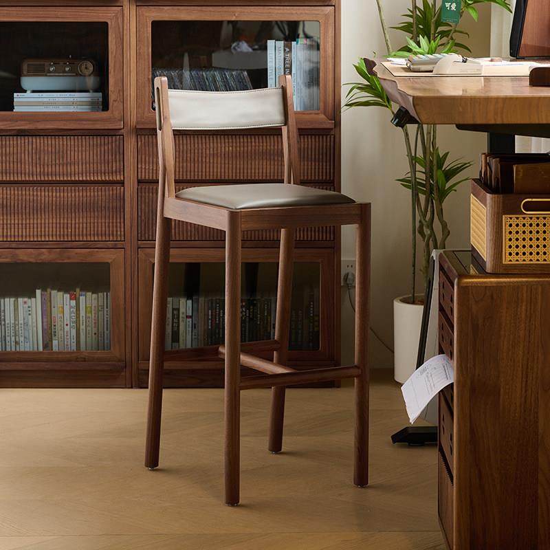 北美黑胡桃木吧台椅家用实木吧台凳靠背岛台高脚椅子吧椅北欧吧凳,淘宝优惠券,粉丝福利购,淘宝优惠卷