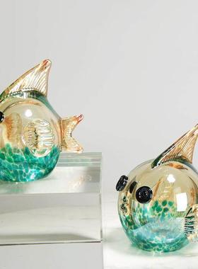 轻奢简约艺术玻璃鱼摆件客厅电视柜卧室玄关样板房玻璃装饰品摆设