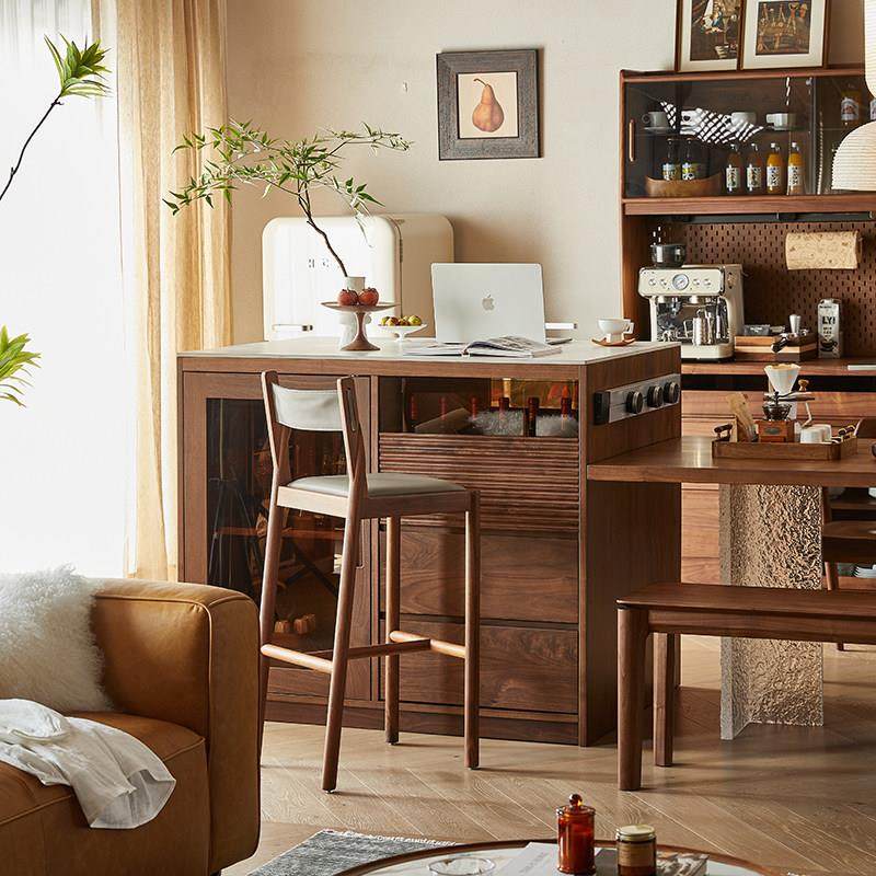 北美黑胡桃木吧台椅家用实木吧台凳靠背岛台高脚椅子吧椅北欧吧凳,淘宝优惠券,粉丝福利购,淘宝优惠卷